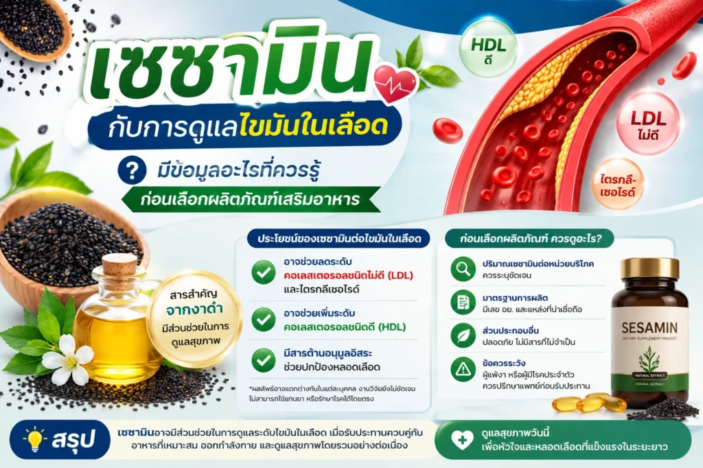 เซซามินกับการดูแลไขมันในเลือด มีข้อมูลอะไรที่ควรรู้ก่อนเลือกผลิตภัณฑ์เสริมอาหาร